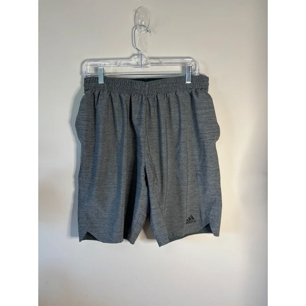 Adidas Mens Training Shorts Grey Heathered Perforated Athletic Gym Size Large